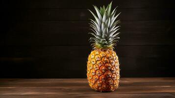 ai generatief, een heerlijk ananas Aan houten achtergrond met kopiëren ruimte foto