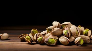 pistachenoten Aan hout achtergrond met uitgebreid kopiëren ruimte, ai generatief foto