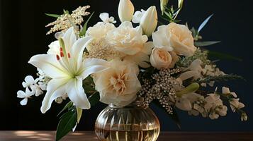 wit winter bloemen geregeld in een delicaat glas vaas foto