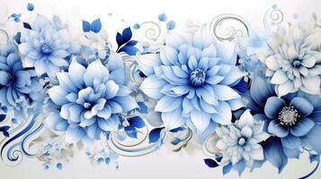 blauw bloemen Aan een wit achtergrond. generatief ai foto