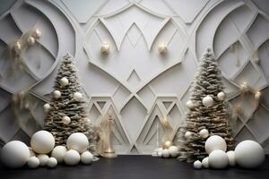 Kerstmis tafereel met wit en goud decoraties. generatief ai foto