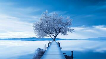 rustgevend blauw tafereel, rustig oase van evenwicht. generatief ai foto