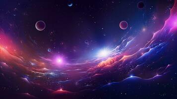 kleurrijk ruimte gevulde met planeten en sterren. generatief ai foto