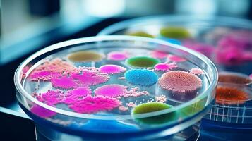 laboratorium schotel met gemuteerd bacteriën. generatief ai foto