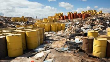stortplaats plaats met gevaarlijk verspilling containers. generatief ai foto