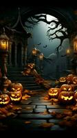 seizoensgebonden verleiden backdrop sets een halloween humeur met een rangschikking van decoratief pompoenen verticaal mobiel behang ai gegenereerd foto