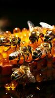 gouden bruin kader overstroomt met bijen zoet, rijk arbeid honing, was, en magie verticaal mobiel behang ai gegenereerd foto