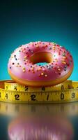 gewicht verlies inzet donut beperkt door meten plakband, symboliseert dieet toewijding verticaal mobiel behang ai gegenereerd foto