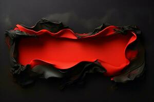 gescheurd zwart canvas onthult gepassioneerd rood in abstract samenstelling ai gegenereerd foto