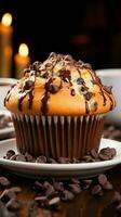 een verrukkelijk mengsel van chocola en muffin de geliefde chocola spaander muffin verticaal mobiel behang ai gegenereerd foto