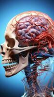 3d medisch model- highlights hersenen structuur in anatomisch figuur illustratie verticaal mobiel behang ai gegenereerd foto