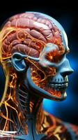 anatomisch figuur met 3d weergegeven hersenen gemarkeerd voor medisch visualisatie verticaal mobiel behang ai gegenereerd foto