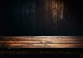 achtergrond van vat en versleten oud tafel van hout van donker bruin kleur. ai gegenereerd. foto