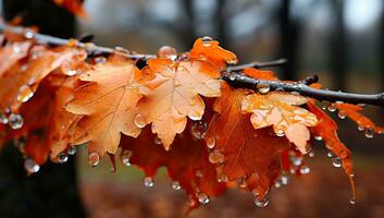 herfst bladeren met water druppels Aan de takken. ai gegenereerd. foto