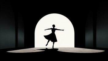 silhouet van een ballerina tegen licht. ai gegenereerd foto