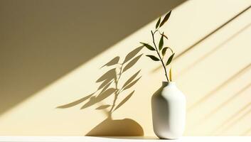 minimalistische decor in een leven kamer, De volgende naar een venster dat laten we in zonlicht. ai gegenereerd foto