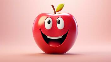 grappig appel met glimlachen gezicht. ai gegenereerd foto