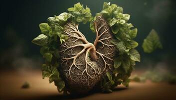 anatomisch menselijk hart gevormd door bladeren en boom takken. ai gegenereerd foto
