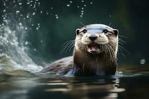 een pittig Otter tentoongesteld in levendig waterlandschappen. creatief hulpbron, ai gegenereerd foto