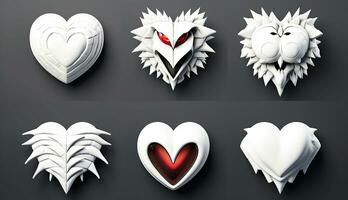 reeks van wit en rood harten met abstract vormen. ai gegenereerd foto