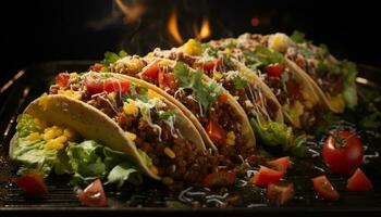 versheid en smaak in een gegrild Mexicaans taco met guacamole gegenereerd door ai foto