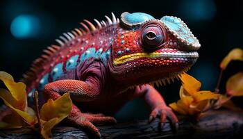 hagedis, draak, gekko, leguaan, levendig kleuren, tropisch regenwoud, dier schaal gegenereerd door ai foto