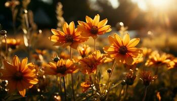 levendig geel madeliefje bloesems in een weide, natuur zomer schoonheid gegenereerd door ai foto