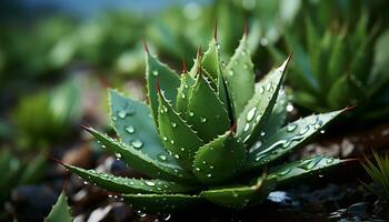 levendig groen blad, nat met dauw, symboliseert natuur biologisch schoonheid gegenereerd door ai foto