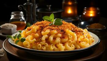 gezond eigengemaakt vegetarisch pasta maaltijd met vers ingrediënten en kruiden gegenereerd door ai foto