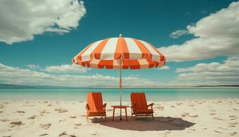 ontspannende Aan de strand, genieten van de zon en blauw water gegenereerd door ai foto