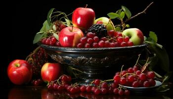 versheid van natuur premie gezond aan het eten, rijp fruit kom gegenereerd door ai foto