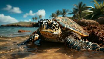 de mooi zee schildpad zwemt sierlijk in de blauw water gegenereerd door ai foto