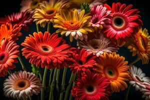 gerbera's zijn mooi bloemen dat zijn een Super goed geschenk voor moeders Aan moeder dag. ze komen in levendig en levendig kleuren.. creatief hulpbron, ai gegenereerd foto