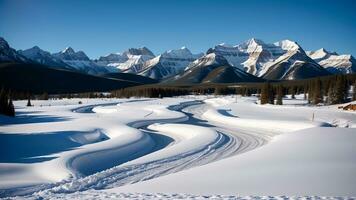 verbijsterend schot van meedogenloos bergen beveiligd in wit sneeuw. ai gegenereerd foto