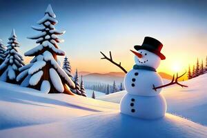 afbakenen koud de sneeuwman en zijn metgezellen krijgen een in rekening brengen uit van een parmantig winter dag in een ijskoud wonderland. ai gegenereerd foto