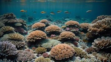 betoverend afbeelding van een bekrachtigd koraal rif overstromingen met kleurrijk punt, schildpadden, en andere marinier leven. ai gegenereerd foto