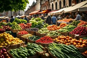 een bruisend adverteren plein met vertraagt naar beneden overstromingen met nieuw creëren en regelmatig producten. creatief hulpbron, ai gegenereerd foto