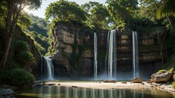 charmant waterval nemen uit maken. verf een tafereel van een beveiligd waterval in een onmiskenbaar wild. ai gegenereerd foto