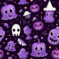 halloween naadloos patroon met pompoenen en schedels ai gegenereerd foto