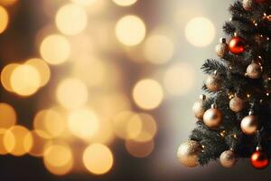 Kerstmis en nieuw jaar achtergrond met bokeh lichten ai gegenereerd foto