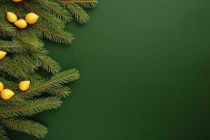 Kerstmis achtergrond met Spar takken Aan een groen achtergrond ai gegenereerd foto