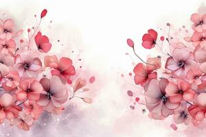 waterverf bloemen grens met roze bloemen en bladeren Aan wit achtergrond. ai gegenereerd foto