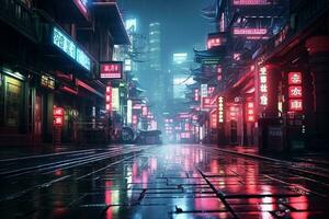 nacht visie van een straat in de stad van sjanghai, China. ai gegenereerd foto