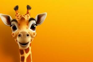 giraffe geïsoleerd Aan oranje achtergrond met kopiëren ruimte voor uw tekst ai gegenereerd foto