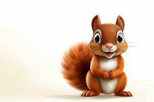 3d weergegeven illustratie van eekhoorn tekenfilm karakter met wit achtergrond. geïsoleerd ai gegenereerd foto