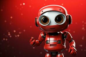 schattig rood robot met smiley gezicht - 3d illustratie van tekenfilm karakter ai gegenereerd foto
