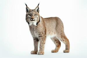 Euraziatisch lynx, geïsoleerd Aan wit achtergrond, kant visie ai gegenereerd foto