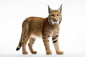 Euraziatisch lynx, geïsoleerd Aan wit achtergrond, kant visie ai gegenereerd foto