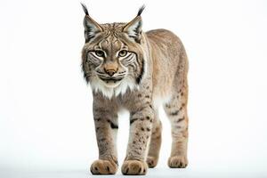 Euraziatisch lynx, geïsoleerd Aan wit achtergrond, kant visie ai gegenereerd foto