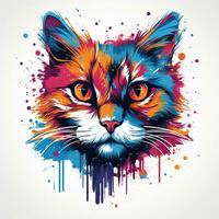 kleurrijk portret van een kat Aan een wit achtergrond. vector illustratie ai gegenereerd foto